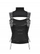 Cool Black Leather Patchwork Personality Hole Design Metal Rivet Decoration Punk Style Top