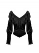 Elegant Black Velvet Jacquard Exquisite Lace Decorated Retro Victorian Style Gothic Style Top