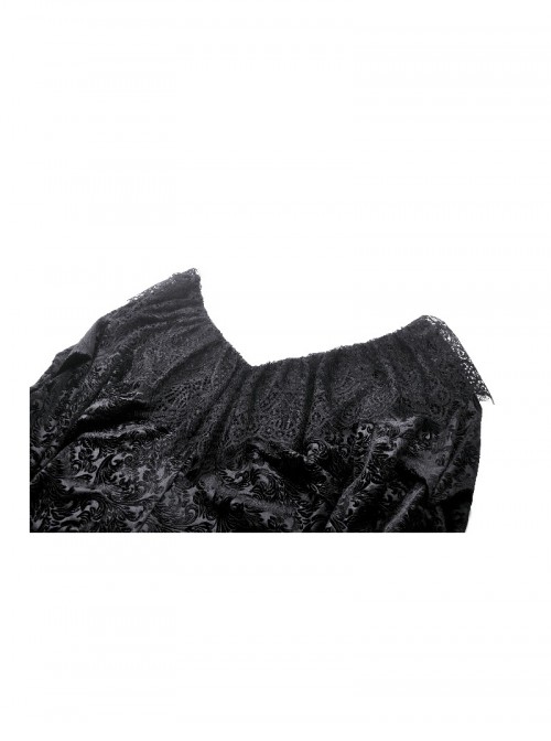 Elegant Black Velvet Jacquard Exquisite Lace Decorated Retro Victorian Style Gothic Style Top