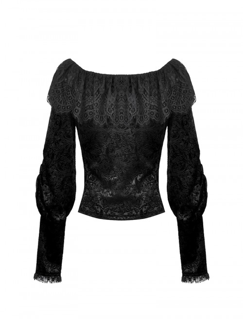 Elegant Black Velvet Jacquard Exquisite Lace Decorated Retro Victorian Style Gothic Style Top