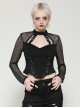 Cool Black Mesh Stitching Unique Metal Buckle Decoration Sexy Hollow Design Punk Style Top