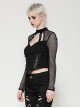 Cool Black Mesh Stitching Unique Metal Buckle Decoration Sexy Hollow Design Punk Style Top