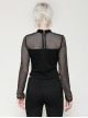 Cool Black Mesh Stitching Unique Metal Buckle Decoration Sexy Hollow Design Punk Style Top