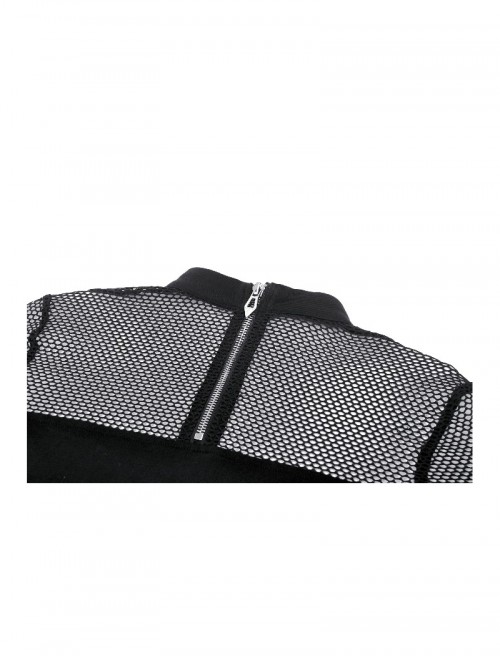 Cool Black Mesh Stitching Unique Metal Buckle Decoration Sexy Hollow Design Punk Style Top