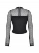 Cool Black Mesh Stitching Unique Metal Buckle Decoration Sexy Hollow Design Punk Style Top