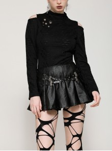 Black Sexy Backless Unique Hole Design Cool Metal Rivet Decoration Punk Style Slim Top