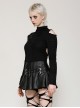 Black Sexy Backless Unique Hole Design Cool Metal Rivet Decoration Punk Style Slim Top