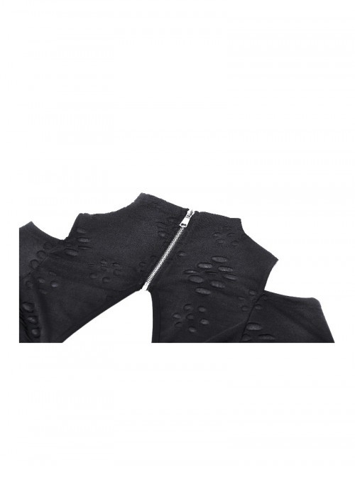 Black Sexy Backless Unique Hole Design Cool Metal Rivet Decoration Punk Style Slim Top