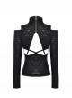 Black Sexy Backless Unique Hole Design Cool Metal Rivet Decoration Punk Style Slim Top