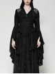 Black Elegant Lace Splicing Exquisite Ruffles Mysterious Metal Cross Decorated Gothic Style Trumpet Sleeves Top