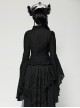 Black Elegant Lace Splicing Exquisite Ruffles Mysterious Metal Cross Decorated Gothic Style Trumpet Sleeves Top