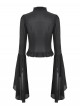 Black Elegant Lace Splicing Exquisite Ruffles Mysterious Metal Cross Decorated Gothic Style Trumpet Sleeves Top