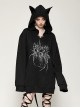 Black Personalized Devil Print Loose Version Unique Ears Tail Decoration Punk Style Hooded Pullover