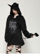 Black Personalized Devil Print Loose Version Unique Ears Tail Decoration Punk Style Hooded Pullover