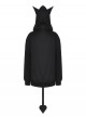 Black Personalized Devil Print Loose Version Unique Ears Tail Decoration Punk Style Hooded Pullover