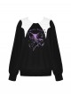 Unique Black White Bat Collar Metal Rivet Decoration Purple Witch Print Gothic Style Sweatshirt