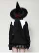 Unique Black White Bat Collar Metal Rivet Decoration Purple Witch Print Gothic Style Sweatshirt