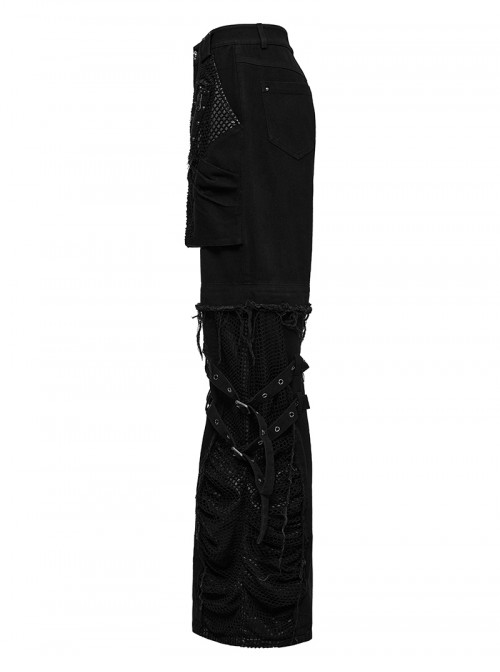 Black Personalized Studs Zippers Gothic Punk Style Detachable Decadent Wide Leg Pants