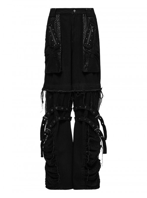 Black Personalized Studs Zippers Gothic Punk Style Detachable Decadent Wide Leg Pants
