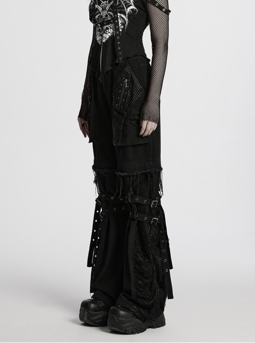 Black Personalized Studs Zippers Gothic Punk Style Detachable Decadent Wide Leg Pants