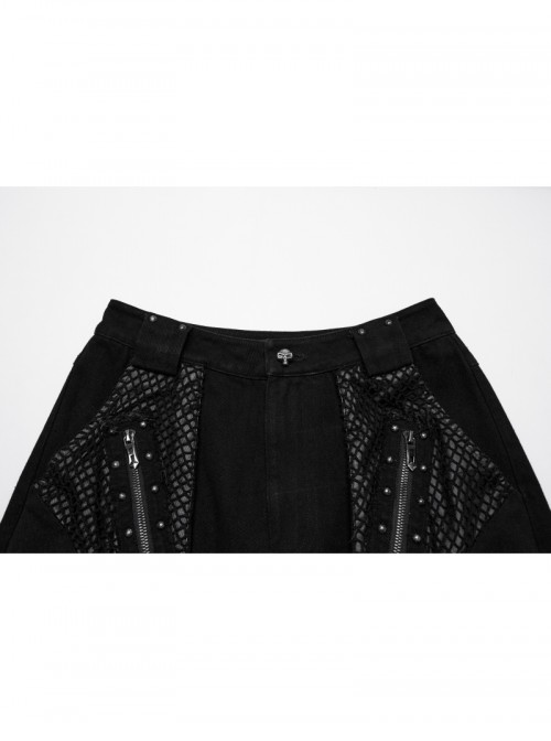 Black Personalized Studs Zippers Gothic Punk Style Detachable Decadent Wide Leg Pants