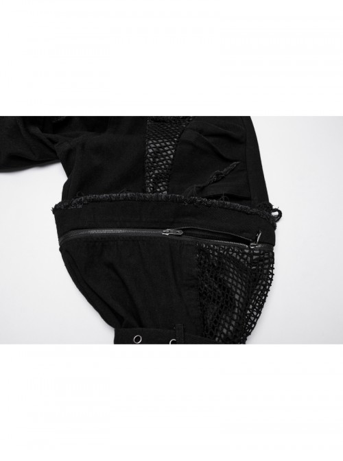 Black Personalized Studs Zippers Gothic Punk Style Detachable Decadent Wide Leg Pants
