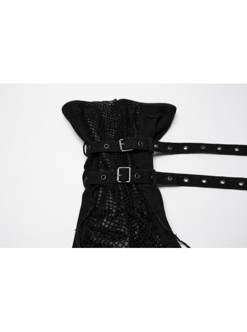Black Personalized Studs Zippers Gothic Punk Style Detachable Decadent Wide Leg Pants