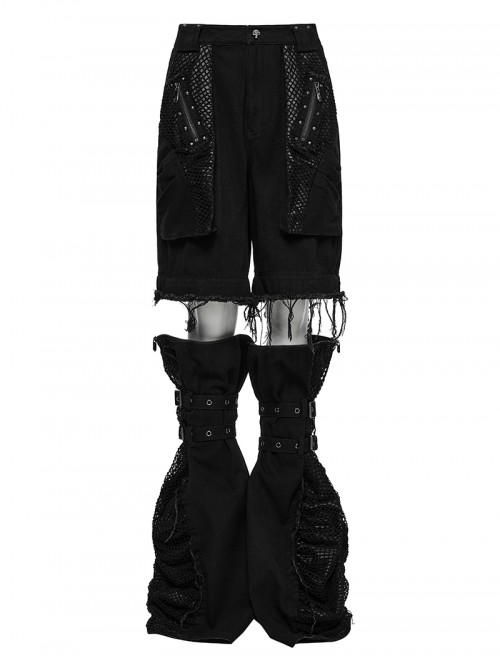 Black Personalized Studs Zippers Gothic Punk Style Detachable Decadent Wide Leg Pants
