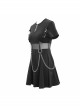 Black Knitted Leather Hasp Waist Spliced Mesh Belt Loop Chain Punk Short Dress