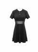 Black Knitted Leather Hasp Waist Spliced Mesh Belt Loop Chain Punk Short Dress