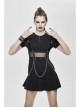 Black Knitted Leather Hasp Waist Spliced Mesh Belt Loop Chain Punk Short Dress