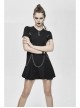 Black Knitted Leather Hasp Waist Spliced Mesh Belt Loop Chain Punk Short Dress