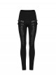 Black Comfortable Elastic Knitted Punk Style Adjustable Versatile 3D Pleated Leggings