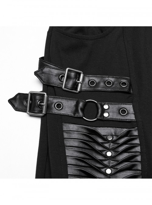 Black Comfortable Elastic Knitted Punk Style Adjustable Versatile 3D Pleated Leggings