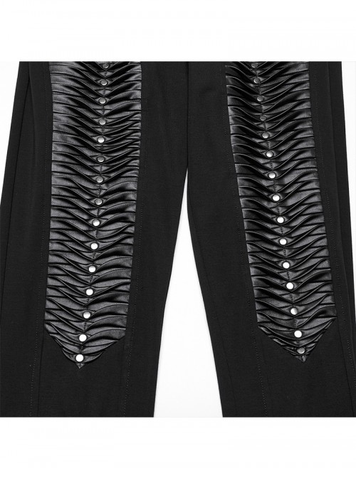 Black Comfortable Elastic Knitted Punk Style Adjustable Versatile 3D Pleated Leggings