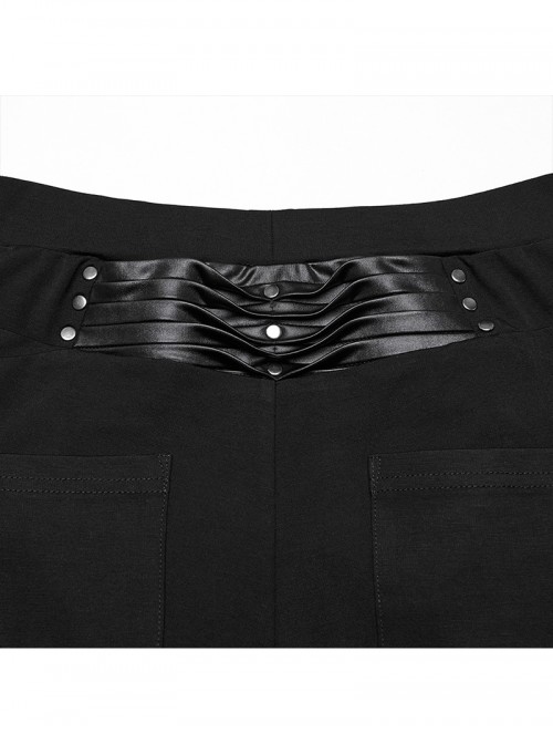Black Comfortable Elastic Knitted Punk Style Adjustable Versatile 3D Pleated Leggings