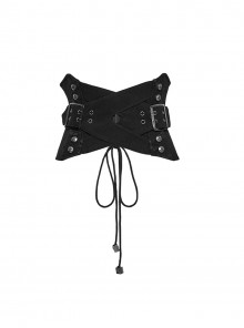 Cool Unique Versatile Personalized Metal Buckles Black Punk Style Interlaced Corset