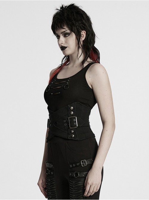 Cool Unique Versatile Personalized Metal Buckles Black Punk Style Interlaced Corset