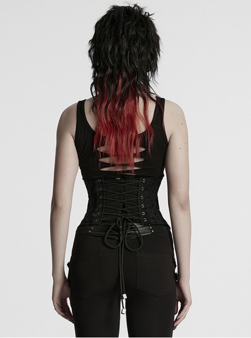 Cool Unique Versatile Personalized Metal Buckles Black Punk Style Interlaced Corset