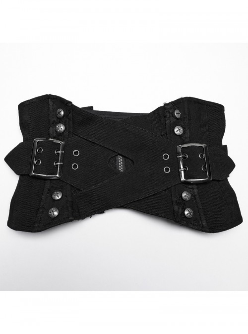 Cool Unique Versatile Personalized Metal Buckles Black Punk Style Interlaced Corset