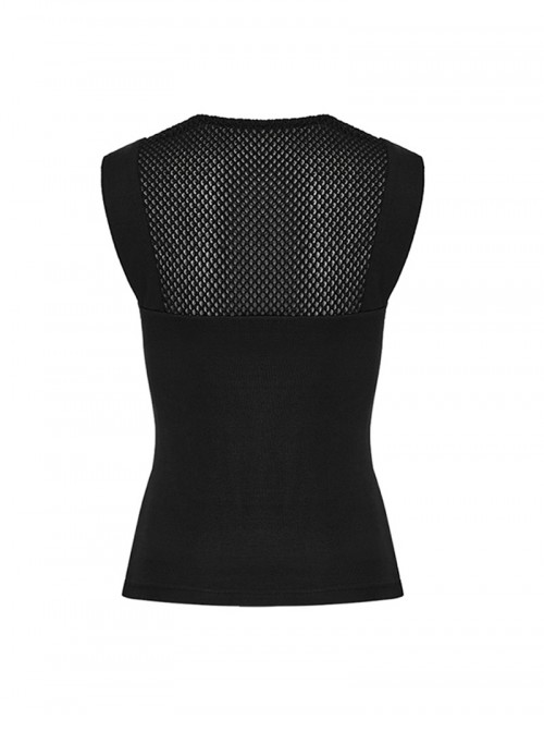 Versatile Basic Daily Cool Black Soft Elastic Knit Cyberpunk Style Sleeveless Vest
