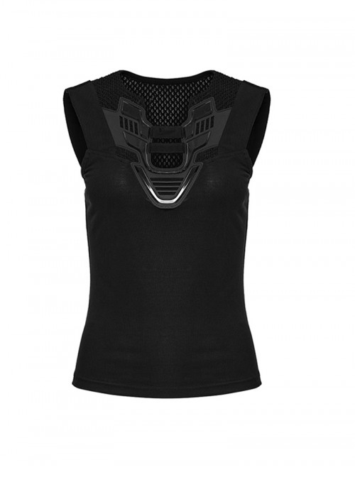 Versatile Basic Daily Cool Black Soft Elastic Knit Cyberpunk Style Sleeveless Vest
