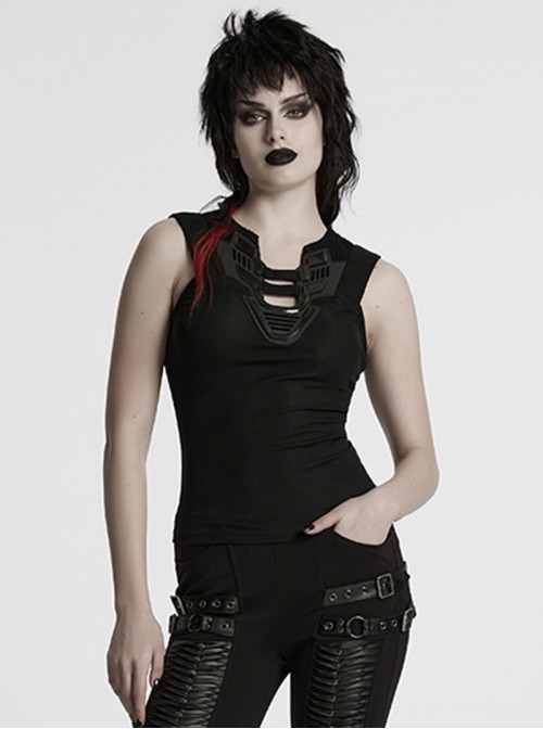 Versatile Basic Daily Cool Black Soft Elastic Knit Cyberpunk Style Sleeveless Vest
