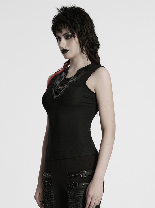 Versatile Basic Daily Cool Black Soft Elastic Knit Cyberpunk Style Sleeveless Vest
