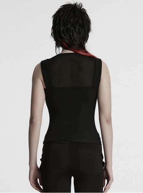 Versatile Basic Daily Cool Black Soft Elastic Knit Cyberpunk Style Sleeveless Vest