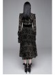 Flocking Print Splice Velvet Ribbon Drawstring Cuff Black Gothic Long Sleeves Dress