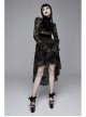 Flocking Print Splice Velvet Ribbon Drawstring Cuff Black Gothic Long Sleeves Dress