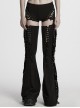 Balck Elastic Textured Knitted Punk Style Detachable Tassel Slim Fit Flared Pants