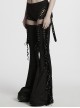 Balck Elastic Textured Knitted Punk Style Detachable Tassel Slim Fit Flared Pants