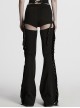 Balck Elastic Textured Knitted Punk Style Detachable Tassel Slim Fit Flared Pants